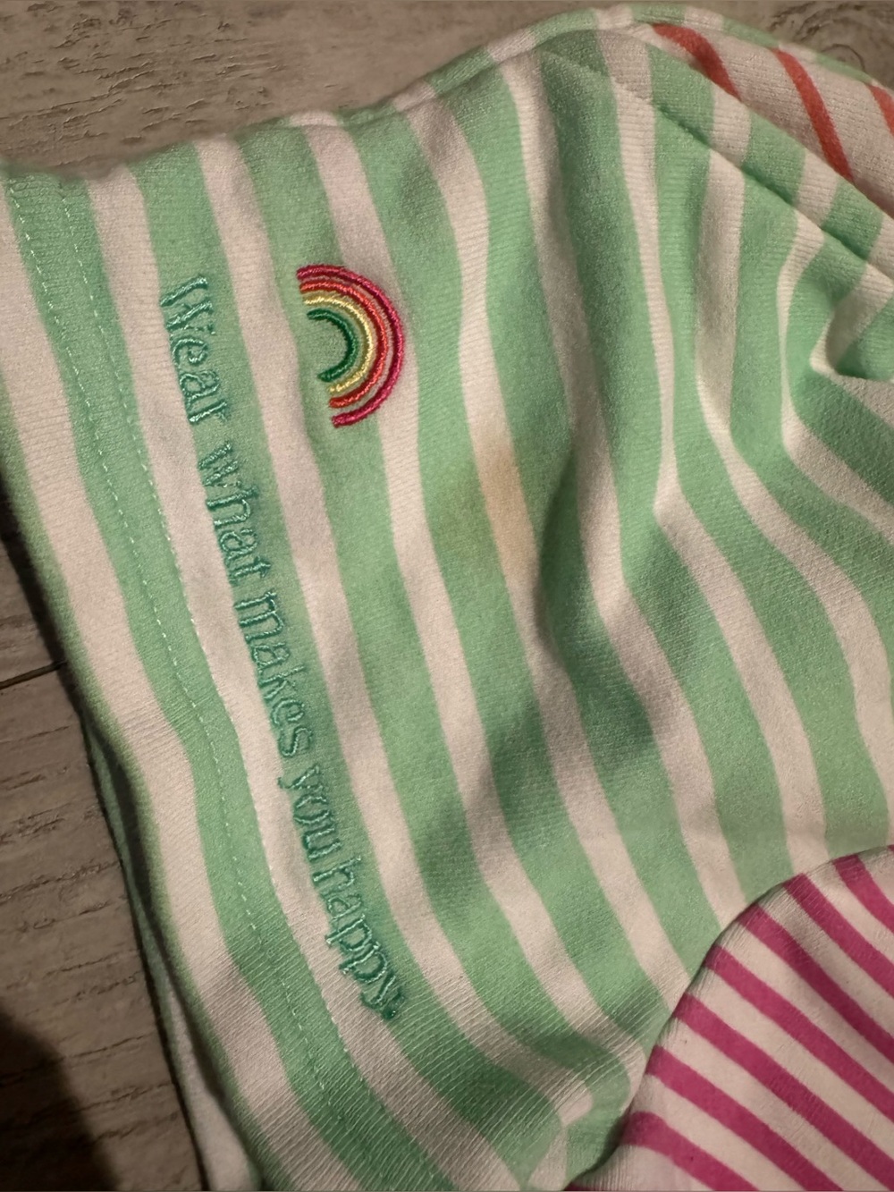 Terez Mint & White Striped Shorts with Rainbow Accent